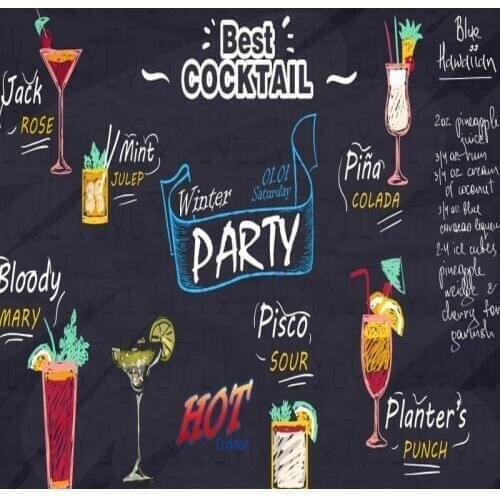 Dropshipping Colomac Custom Black Wallpaper Modern Design Retro Cocktail Bar Wall Cover Wallpaper Mural Fotomurales Para Pared