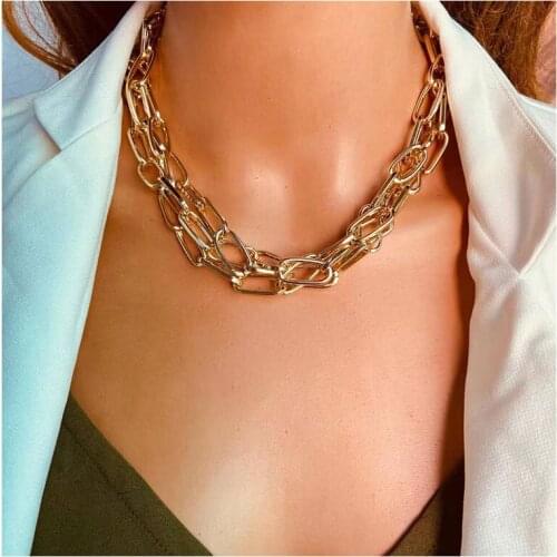 HaHaGirl Fashion Chain Necklace For Women Gold Color Thick Metal Choker Chain Necklaces Simple Party Jewelry Girl Gift