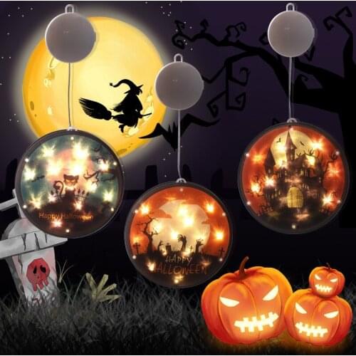 Halloween Window Suction Cup LED Light Round Hollow Witch LED Light Home Decoration Holiday Decoration Christmas Decoration
