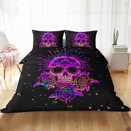 Skull Series Bedding Set 3D Print Skull with Flower for Adult Home Bedclothes Twin Full Queen King Size of Comforter Cover Set