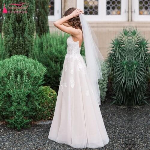 Spaghetti Lace Wedding Dresses A Line Princess Bridal Gowns Backless Elegant Vestido De Noivas ZW448