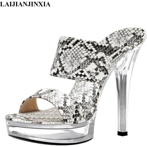 LAIJIANJINXIA New Arrival 13 Cm High-heeled Shoes Formal Dress Clear Platform Slippers Gladiator Sexy Clubbing High Heel