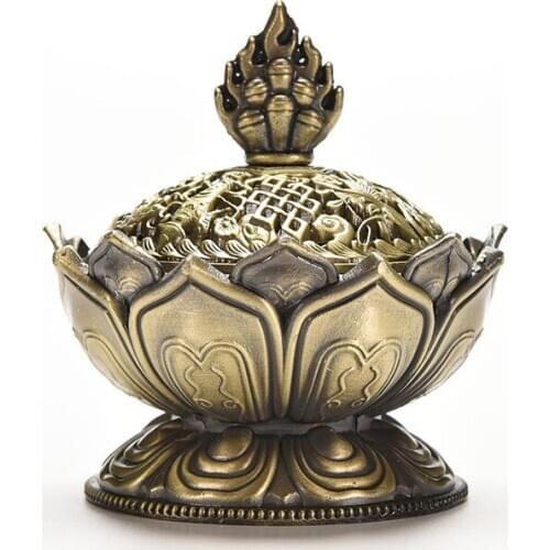 Mini Incense Burner Metal Craft Home Decor 3 Colors 7 cm Height Tibetan Lotus Incense Burner Alloy