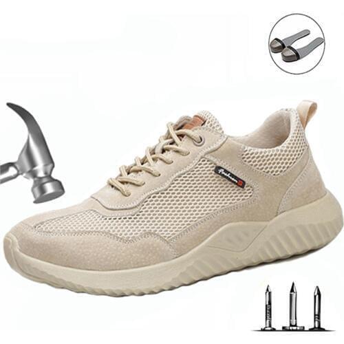 Anti-smashing & Puncture-proof Safety Shoes Men Flying Woven Breathable Protective Shoes Wear-resistant Non-slip Work Shoes