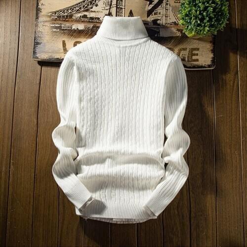 High collar men pullovers twist knit winter leisure cultivate ones morality show thin solid color sweater knitted cotton