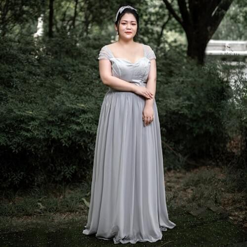 Formal Evening Elegant Dress Floor-Length Plus Size Short Sleeves A-Line Sexy Simple Boat Neck Off The Shoulder Dress Women D075