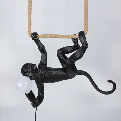 New Resin Pendant Lights Black White E27 Animals Monkey Pendant Lamp for Living Room Industrial Decor Hanging Lighting Fixtures