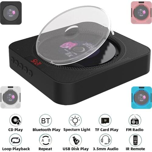 Portable CD Player Wall Mountable CD Music Player Bluetooth Remote Control FM Radio HiFi Speaker with USB 3.5mm LED Screen