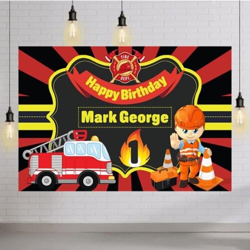 Firemen Fire Truck Photography Backgrounds Red Black Yellow Theme Backdrop for Photo Studio 7x5FT Vinyl