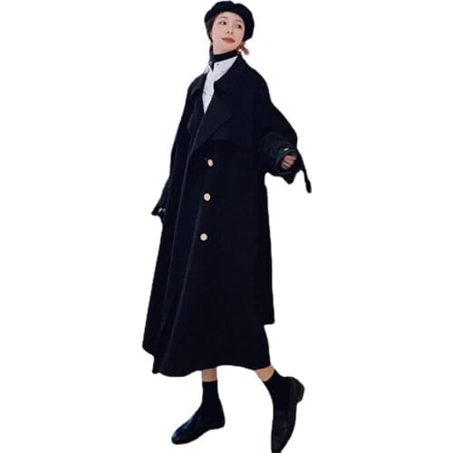 Real Shot 2020 Winter New Temperament Hepburn Style Metal Buckled Woolen Female Cape-Style Long Coat Fashion Cold Protection