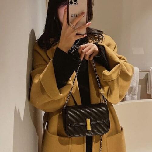 Crossbody Bag Women Shoulder Bag Female Backpack Handbag Women Bag Chain Fashion 2021 New PU Leather Simple Striped Solid Color