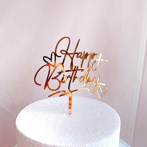 Happy Birthday Cake Topper Rose Gold Heart Birthday Acrylic Cake Topper For Kids Birthday Party Cake Decorations Baby Shower