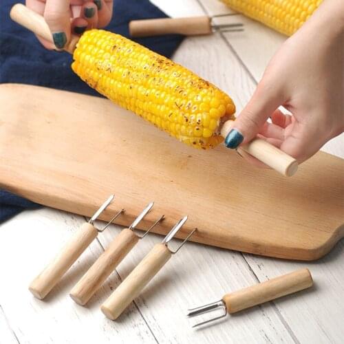 BBQ Corn Forks Heat-resistant Food Forks Stainless Steel Corn Roast Needle Corn Holders Picnic Camping Barbecue Handle Forks