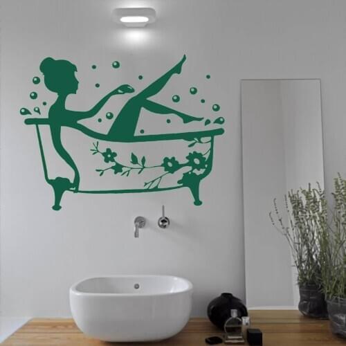 Girl In Bath Tub Sticker Wall Vinyl Sticker Decal Waterproof Bathroom Decoration Removable A002706