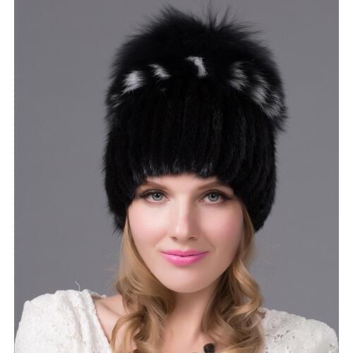 DHY-25 Europe and America Mink Fur Hat Female Cap Mink Fur Hat Women Skullies Natural Fur Beanies