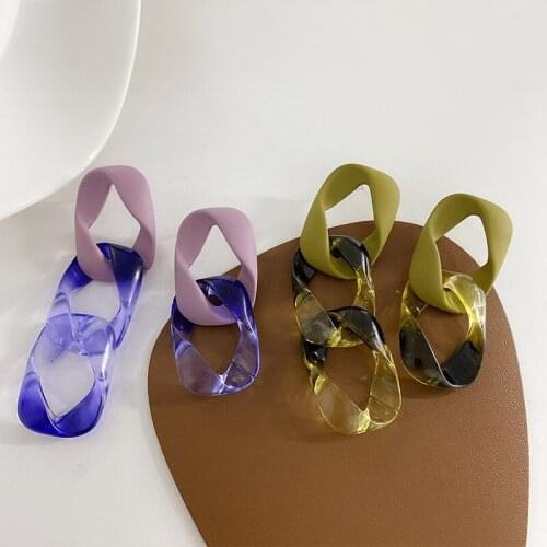 Origin Summer Korean Purple Green Colour Dangle Earrings for Women Girls Resin Chain Arcylic Earrings Stylish Accessories