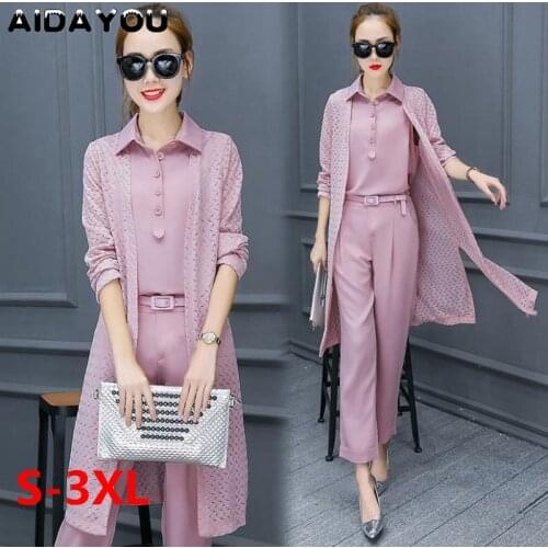 Womens Set Suit Chiffon Sets Pants Blouse Plus Size Coat Belt Bodycon 3 Pieces Black Pink Dresses Suit For Work Holiday ouc1125