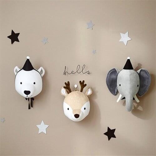 Animal Elephant Deer Bear Head Wall Mount Stuffed Wall Hanging Bedroom Decor Felt Artwork Wall Hanging Girl Nursery Nordic Toy