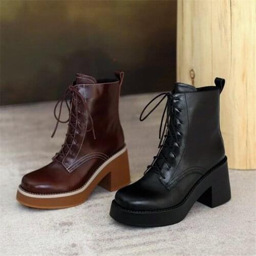 Winter womens high-heeled boots round toe cross straps thick-soled thick-heeled fashion party high-heeled boots