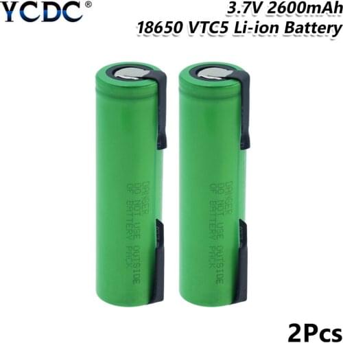1/2/4/6/8/10Pcs Genuine 18650 VTC5 Battery 30A High Drain 2600mAh Rechargeable for US18650VTC5 lithium battery +DIY nickel