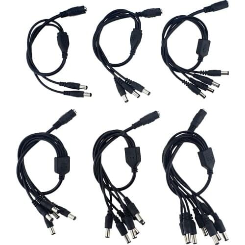 1PCS CCTV Security Camera 1 DC Female To 2 3 4 5 6 8 Male Plug Power Cord Adapter Connector Cable Splitter For LED Strip