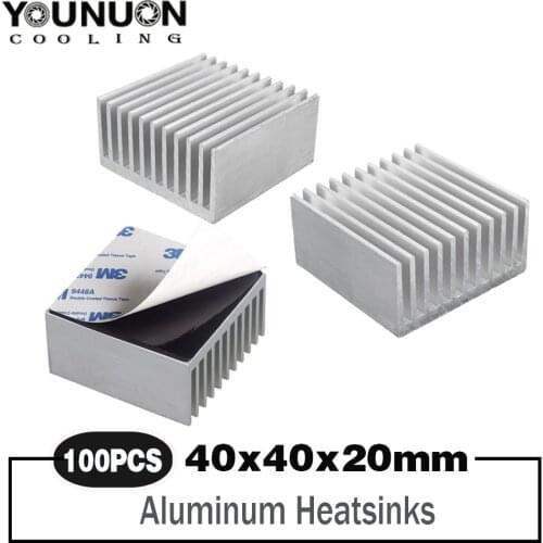 100Pieces YOUNUON 4cm 40mm 40x40x20mm Aluminum HeatSink Heat Sink Radiator for Electronic Chip LED RAM Cooler Cooling