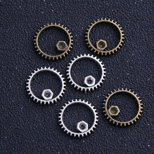 18PCS 17mm Two Color Vintage Metal Zinc Alloy Steampunk Gear Charms Fit Jewelry Pendant Charms Makings