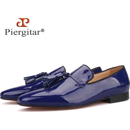 2019 New Royal blue and Black Patent Leather men tassel shoes Fashion Party and Wedding men loafers plus size Mens casual shoes