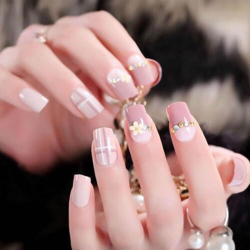 24pcs press on nails Fresh Style Flowers Printing False Nail Art Design Rose Red Blue Fake Nail Sticker With Glue 2g Nail Tips