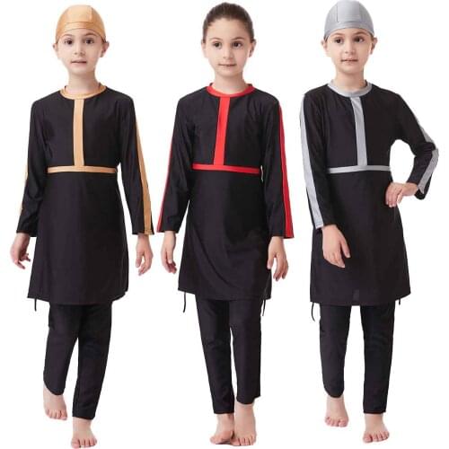 2021 Muslim Girls Swimsuits High Quality 3Pcs kids Full Covered Diving Swimming Beach Wear(cap+blouse+leggings) Bourkinis Hijab