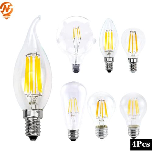 4pcs/lot LED Edison Bulb E27 G45 A60 C35 LED Bulb E14 G80 G95 G125 Filament Light 220V 2W 4W 6W 8W Retro Vintage Glass Bulb Lamp