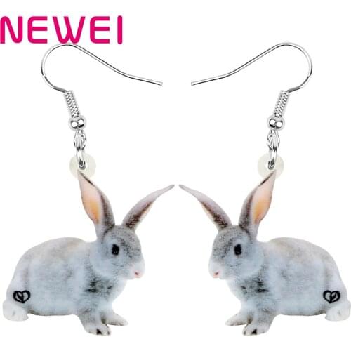 Newei Acrylic Easter Gray Hare Rabbit Bunny Earrings Pet Animal Dangle Drop Jewelry For Women Girls Fashion Party Gift Accessory