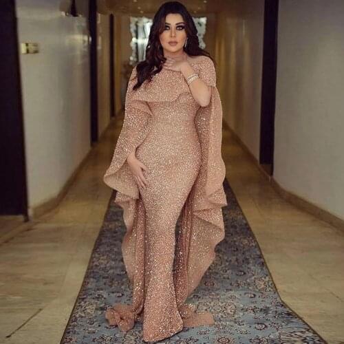 Sparkly Glitter Sequin Dress Long 2021 Mermaid Rose Gold Dubai Saudi Arabic Formal Dress Prom Party Gown Robe De Soiree