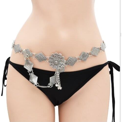 New European And American Leisure Waist Chain Bohemian Diamond Flower Fashion Belly Dance Accessories Body Chain Girl Decoration