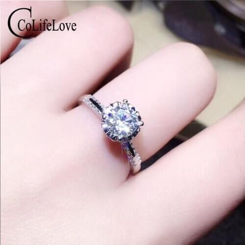 CoLife Jewelry Fashion Moissanite Silver Ring for Wedding 1ct Real Moissanite 925 Silver Ring Birthday Gift for Girlfriend