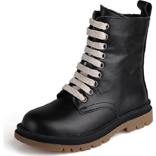 Genuine Leather Children Motorcycle Boots New Arrival Girls Boys Shoes Side Zipper Military Boots Boys Kids Waterproof Boots