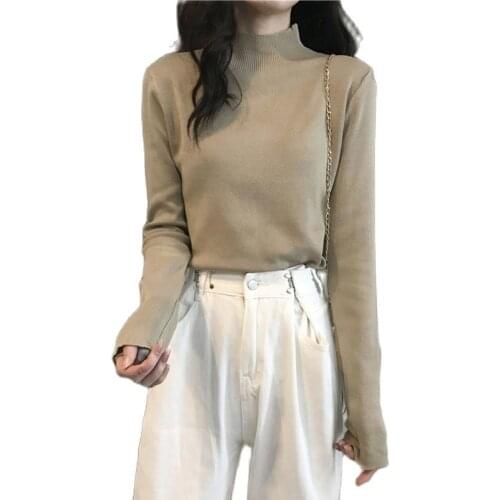 Autumn Winter Thick Knitted Jumper Tops Turtleneck Pullovers Casual Sweaters Women Shirt Long Sleeve Tight Slim-fit Sweater