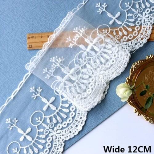 12CM Wide Exquisite Tulle White Mesh Yarn Cotton Embroidery Lace Fabric Skirt Clothing DIY Handmade Sewing Stitching Material