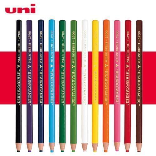 12pcs Uni Wax Pencil Colored Pencils 12 Colors Environmental Wax Pencil Available Metal/Leather/Stone/Glass Color Pencils 7600