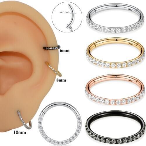 1Pair Cubic Zirconia Nose Ring Surgical Steel Ear Tragus Helix Cartilage Septum Clicker Labret Lip Ring Body Piercing Jewelry