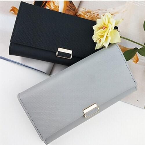 Womens Coin Purse Long Multi-Function Card Package Wallet Folding Solid Color Portable Simple Compact Bag 5 Color