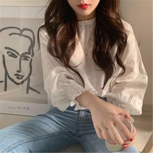 Embroidery Lace Shirt Spring femme Casual white Tops Women Long sleeve Linen Cotton Girls Blouse Plus Size Women Blouses femme