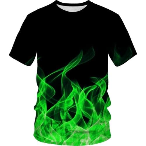 Flame 3D printing fashion T-shirt mens flame street clothing loose and comfortable fabric O-neck different colors of flame and