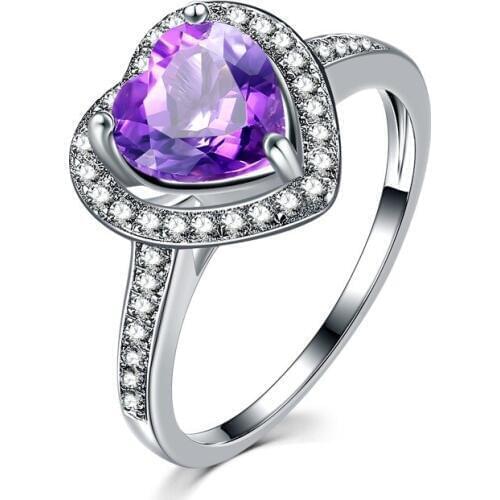 Fashion Jewelry Ring Purple Shaped Heart Zirconia Eternal Promise Wedding Engagement Ring For Women Bijoux Accessories Love Gift