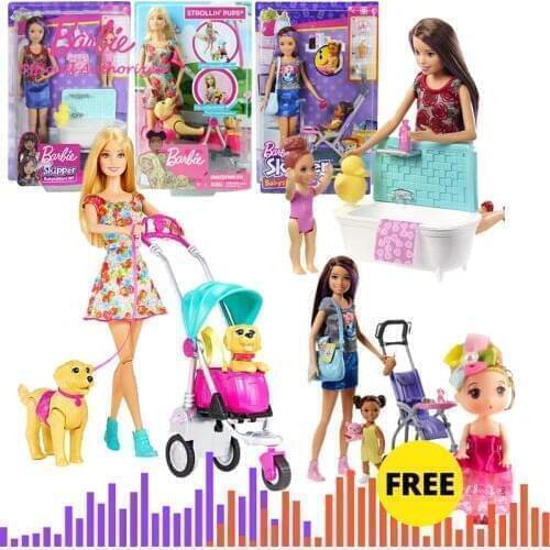 Genuine Barbie Girls Toy 3 Style Dolls Skipper Babysitters Take Care of the Baby Barbie Pretend Toy Nursery Teacher For Girl