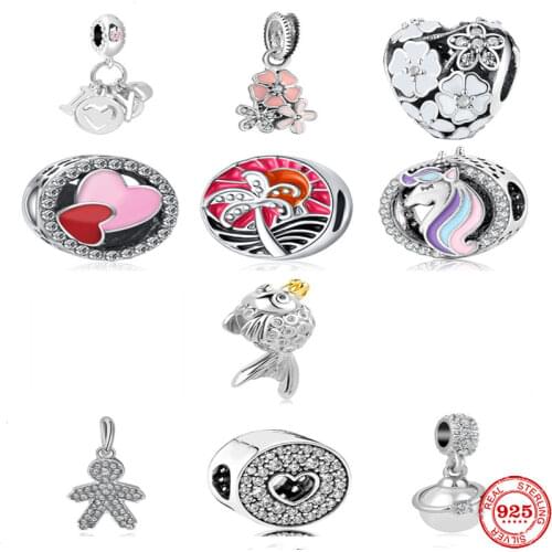 Neastamor New Silver 925 Flower Heart Charm Beads Fit Original Pandora Bracelet DIY Jewelry For Women