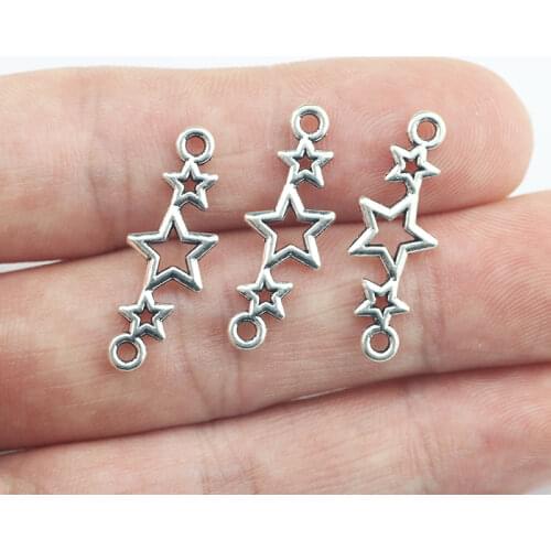 Newest 40Pieces 10*25mm Zinc Alloy Antique Silver Color Star Connector Charms Pendant Accessory Charms For DIY Jewelry Making