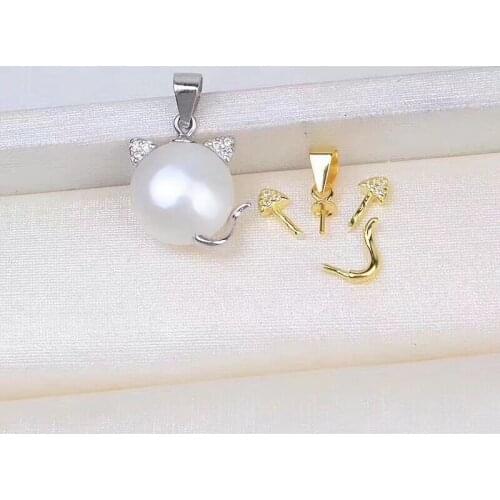 Cat Shape DIY Mounts 925 Sterling Silver Pendant Base Settings Mountings Findings Parts for Pearl Crystal Jade Agate 5pcs/lot