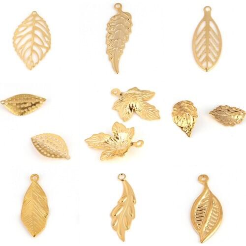 20pcs/Lot Stainless Steel Leaf Pendant Jewelry Charms Leaves Shape Pendant Choker For DIY Jewelry Making Findings Wholesale HXD