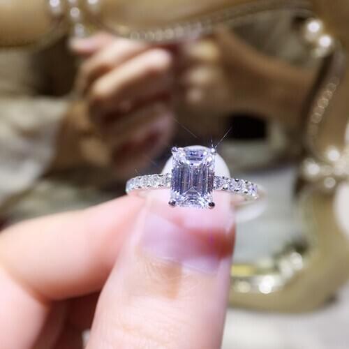 Luxury 925 Silver Ring Emerald Cut 1ct 2ct 3ct GH Color rectangle moissanite jewelry Anniversary gift Engagement ring